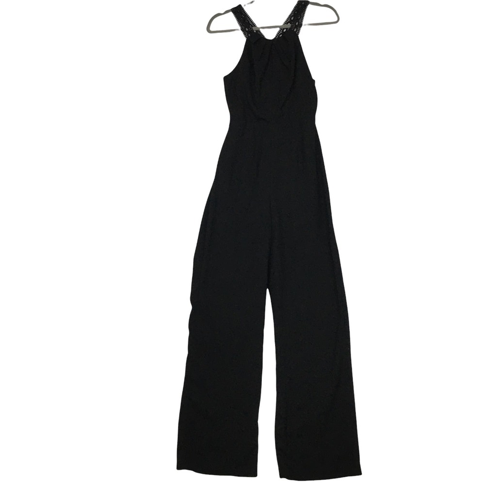 New Lush Lace Trim Black Jumpsuit Size Small - Picture 1 of 13